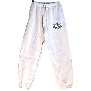 YoungLA‎ 226 Teddy Jogger Pants Men's Large White Fleece Tapered Leg Embroidered